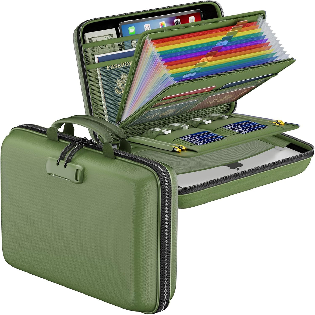 DocSafe Fireproof File Organizer with Lock, Green, 15.55 x 3 x 11.5 inches, Hard-Shell Fireproof File Organizer