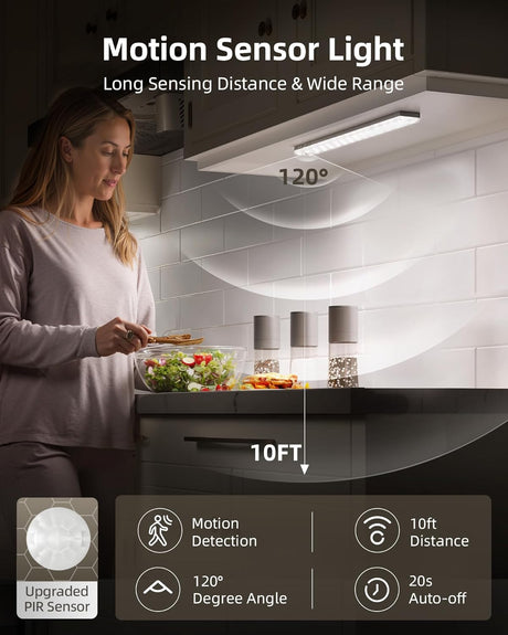 EZVALO 6-Pack Under Cabinet Lighting with Charging Station, Rechargeable Motion Sensor Lights, 3 Color Temps, Dimmable 62 LED Wireless Motion Activated Cabinet Lights with Remote for Kitchen,Pantry