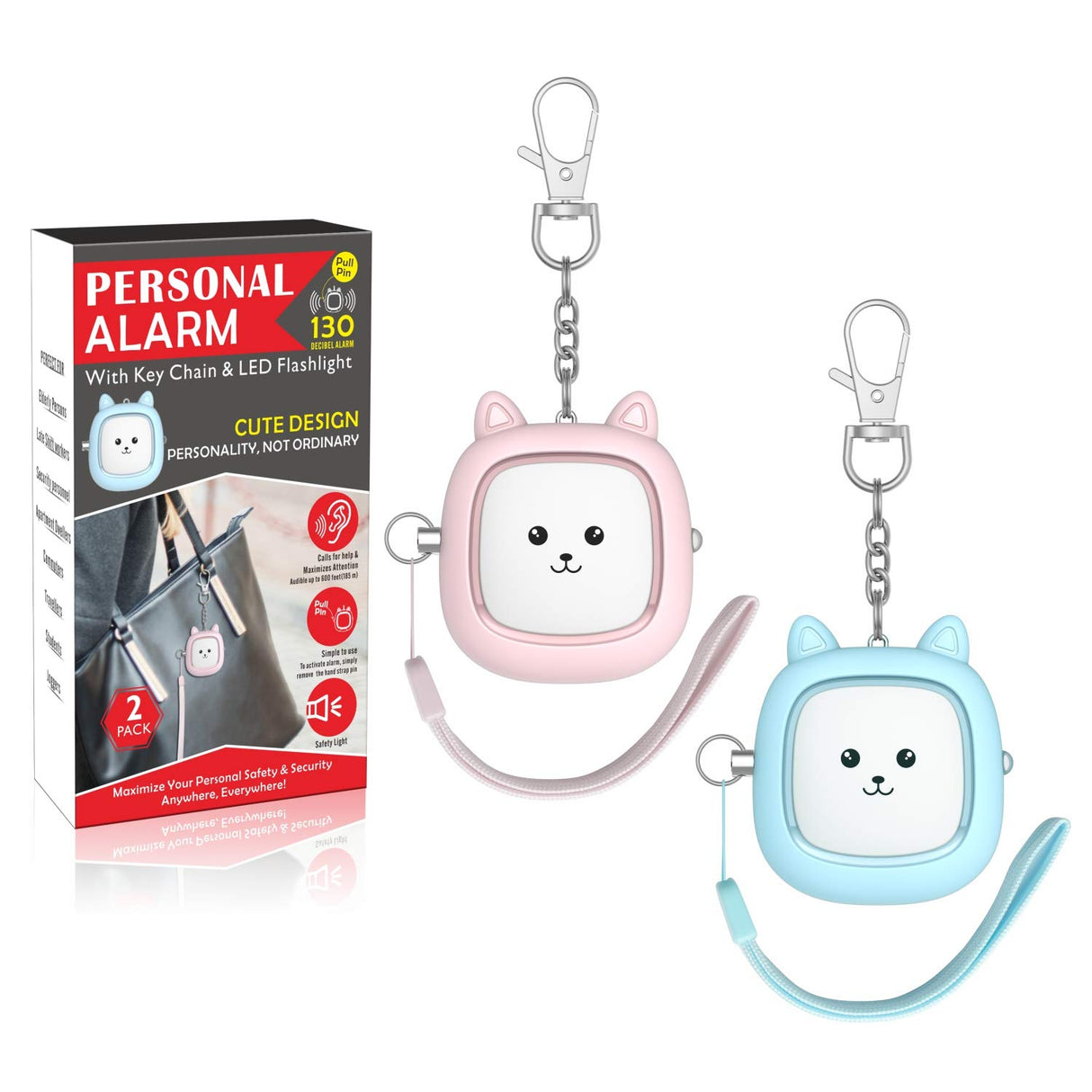 Personal Safety Alarm, VIGOROAD 3 Pack Loud 130dB Siren Emergency Panic Alarm with LED Light, Easy Pull Pin Keychain Self-Defense Security Alarm for Women, Seniors, Kids
