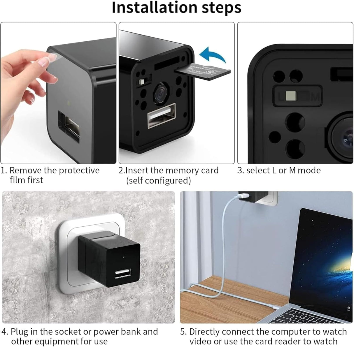 1080P WiFi USB Wall Plug Camera – HD Indoor Security Camera with Motion Detection, Night Vision & Loop Recording – Compact USB-Powered for Home and Office Monitoring