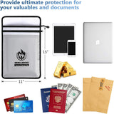 andyer Upgraded Two Pockets Fireproof Document Bag (2000℉), 15”x 11”Waterproof and Fireproof Money Bag with Zipper, Fire Safe Storage for Valuables,Money,Jewelry,Legal Documents,File and Tablet