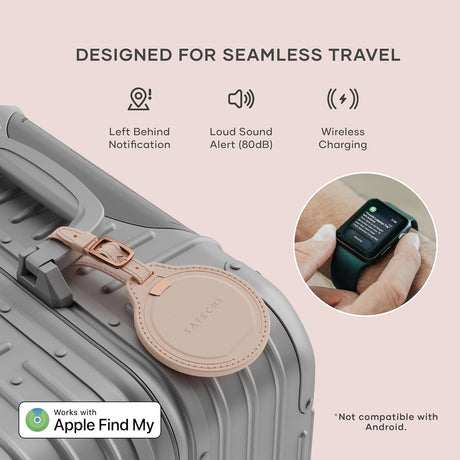 Satechi FindAll Smart Luggage Tag with Find My, TSA-Friendly, Airport Tracking, Left-Behind Alerts, Loud Audible Chime, Wireless Rechargeable, Works with iPhone, iPad, Mac – Desert Rose