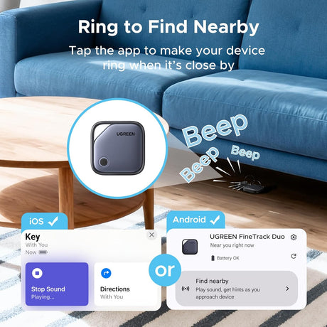 UGREEN 4Pack FineTrack Duo Smart Finder (iOS & Android Support + USB-C Rechargeable),Bluetooth Tracker Tags Compatible with Apple Find My/Google Find Hub,Item Finder Smart Tag fit for Galaxy S26