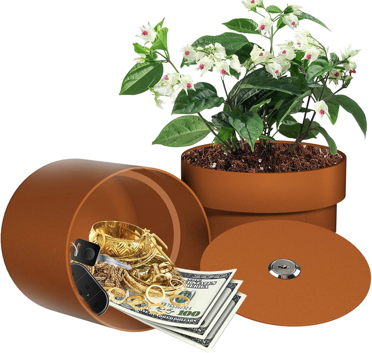 JYXindzkj Metal Flower Pot Hidden Safe, Secret Diversion Safe with Lock for Hiding The Valuables, Hidden Compartment Containers, Waterproof and Fireproof…