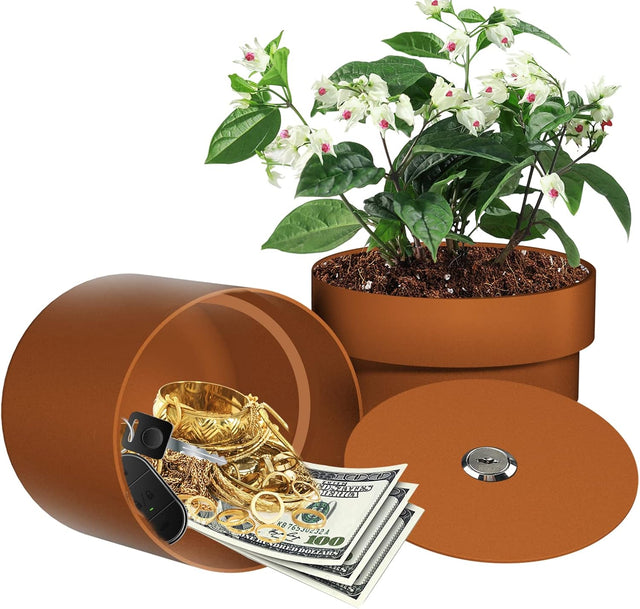 JYXindzkj Metal Flower Pot Hidden Safe, Secret Diversion Safe with Lock for Hiding The Valuables, Hidden Compartment Containers, Waterproof and Fireproof…