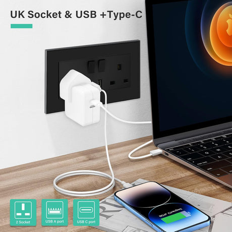 BSEED Double Switched Wall Socket 2 Gang Black with USB C & USB A Charging Ports, 13A Wall Electric Power Socket with Glass Panel