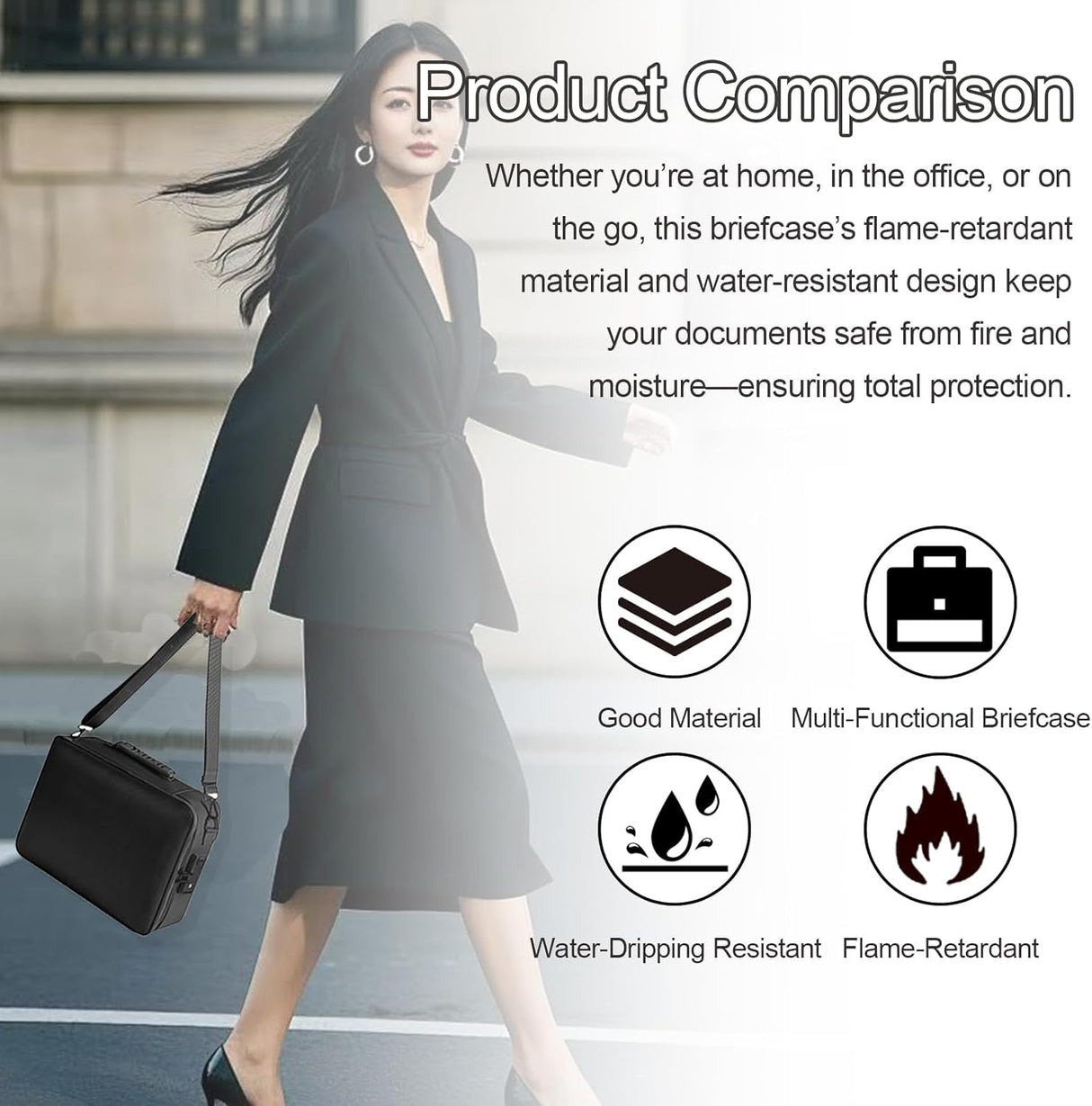 Fireproof Document Bag with Lock, Plenty of Pockets, Portable Home Travel Office Safe Box with Handle, Waterproof Zipper Documents Safe Storage Case for Important Files Photo Certificates Laptop