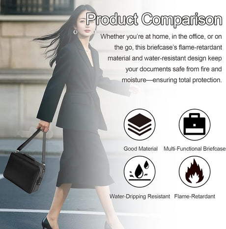 Fireproof Document Bag with Lock, Plenty of Pockets, Portable Home Travel Office Safe Box with Handle, Waterproof Zipper Documents Safe Storage Case for Important Files Photo Certificates Laptop
