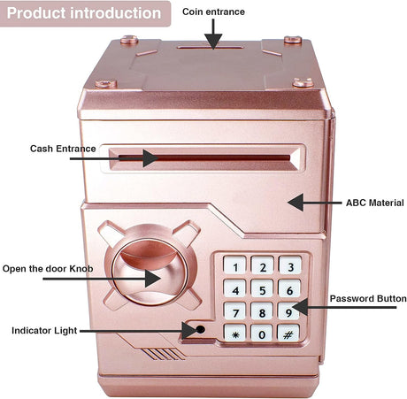 Piggy Bank Electronic Mini ATM for Kids Baby Toy, Safe Coin Banks Money Saving Box Password Code Lock for Children,Boys Girls Best Gift (Rose Gold)