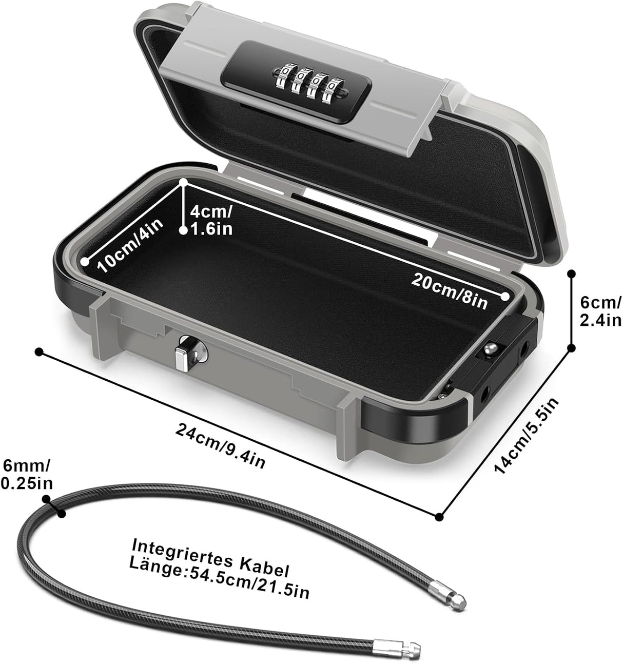 Diyife Small Safe Box Portable 4 Digit Code Safe Security Box, Waterproof | with 6 mm Thick Removable Wire Rope, Secures Valuables when Travel, on the Beach, Camping, in the Office, Cars
