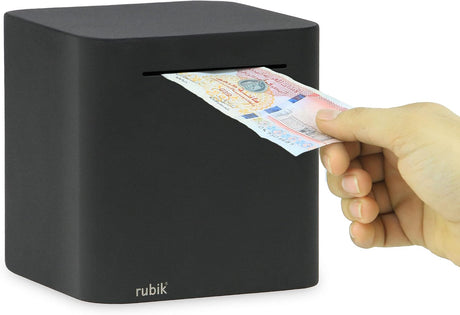 Rubik Piggy Bank for Adults, Stainless Steel Money Saving Box for Cash Coin to Help Budget and Save, Must Break to Access Money (6 Inch) Black