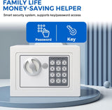 Digital Cash Money Safe Box with PIN code & keys, 6.6L Safety Alloy Steel Electronic Home Safe with Anti-theft System, High-Security Compact Household (White - 6.6L)