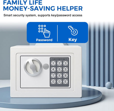 Digital Cash Money Safe Box with PIN code & keys, 6.6L Safety Alloy Steel Electronic Home Safe with Anti-theft System, High-Security Compact Household (White - 6.6L)