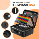 Fireproof Document Box with Lock, Hard Fireproof Waterproof Box Creative Hard-Shell Design Fireproof Safe Box Document Organizer for Important Documents Certificates Laptop Passports (Black)