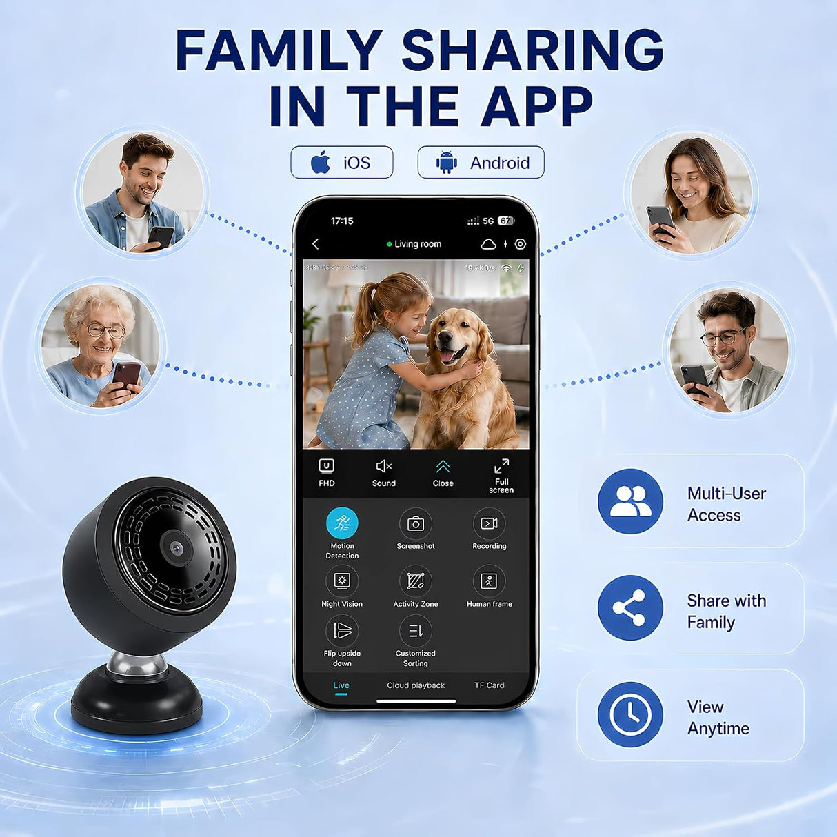 Mini 4K WiFi Indoor Security Camera for Home with App Control, Portable Monitoring Camera Supporting Motion Detection, Night Vision, Local & Cloud Storage for Baby, Elderly, Pets and Office