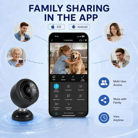 Mini 4K WiFi Indoor Security Camera for Home with App Control, Portable Monitoring Camera Supporting Motion Detection, Night Vision, Local & Cloud Storage for Baby, Elderly, Pets and Office
