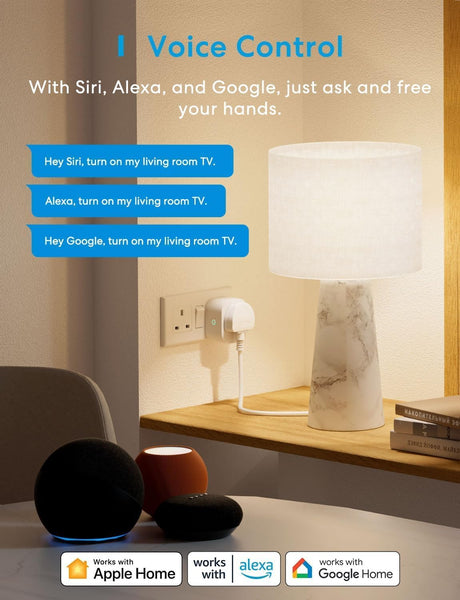 Meross Matter Smart Plug Mini with Energy Monitoring, Works with Apple HomeKit, Alexa, Google Home, SmartThings, WiFi Plug with Voice Remote Control, 13A, 1 Pack