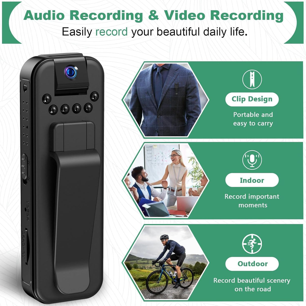 Mini HD 1080P Body Camera, 180° Rotatable Lens, Portable Recorder