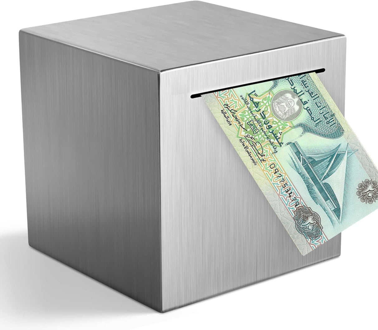 Piggy Bank for Adults Must Break to Open, Stainless Steel Metal Money Savings Box for Cash Coin (4.72 inch) Silver