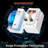 WUNEDRSCHÖN |Travel Adapter UK Plug and Sockets, 3 Sockets With individual Safety Switches Suitable For Charging Electronics Laptop Mobile and Appliances (UK - 3 Switches, 3 Sockets)