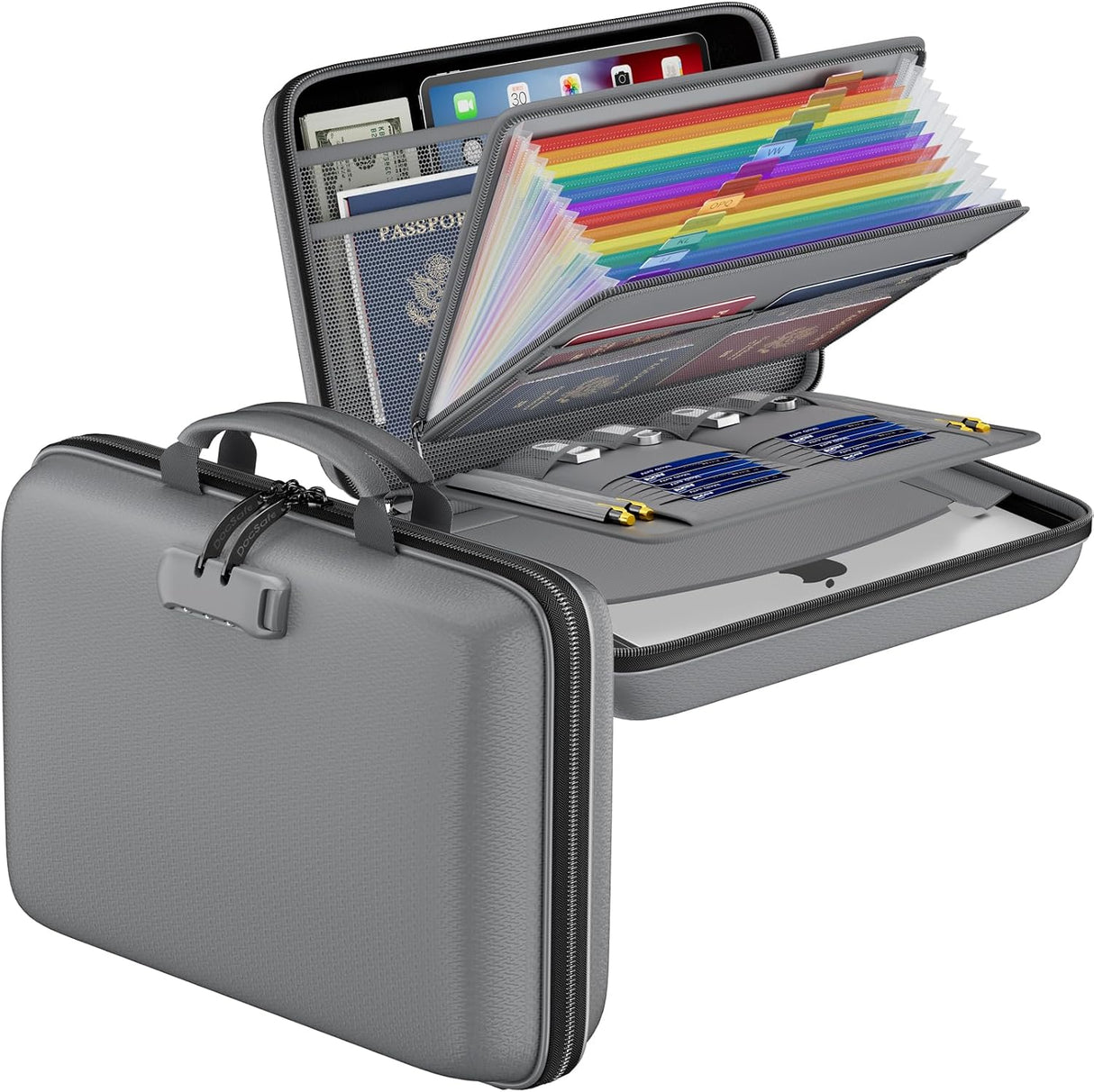 DocSafe Fireproof File Organizer with Lock, Green, 15.55 x 3 x 11.5 inches, Hard-Shell Fireproof File Organizer