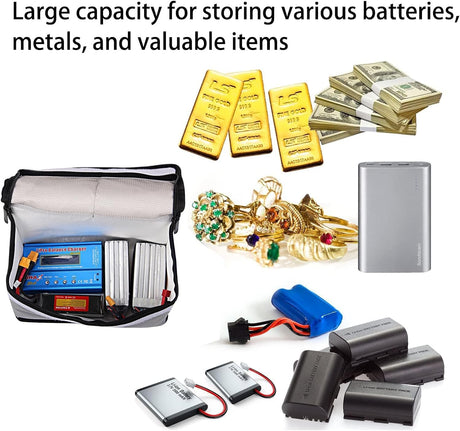 Fireproof & Waterproof Lipo Battery Safe Storage Bag, Large Capacity Explosion-Proof Case with Double Zipper for Charging/Transport, Silver Grey (10.24"x7.09"x5.12")