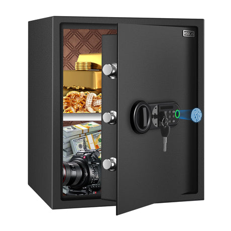 HSGCJS Fingerprint Safe - 1.2 Cubic Feet,Biometric Fingerprint Home Safe Box with Digital Keypad,Security Safe with Induction Light and Leather, Money Box for Jewelry Cash Document Valuables