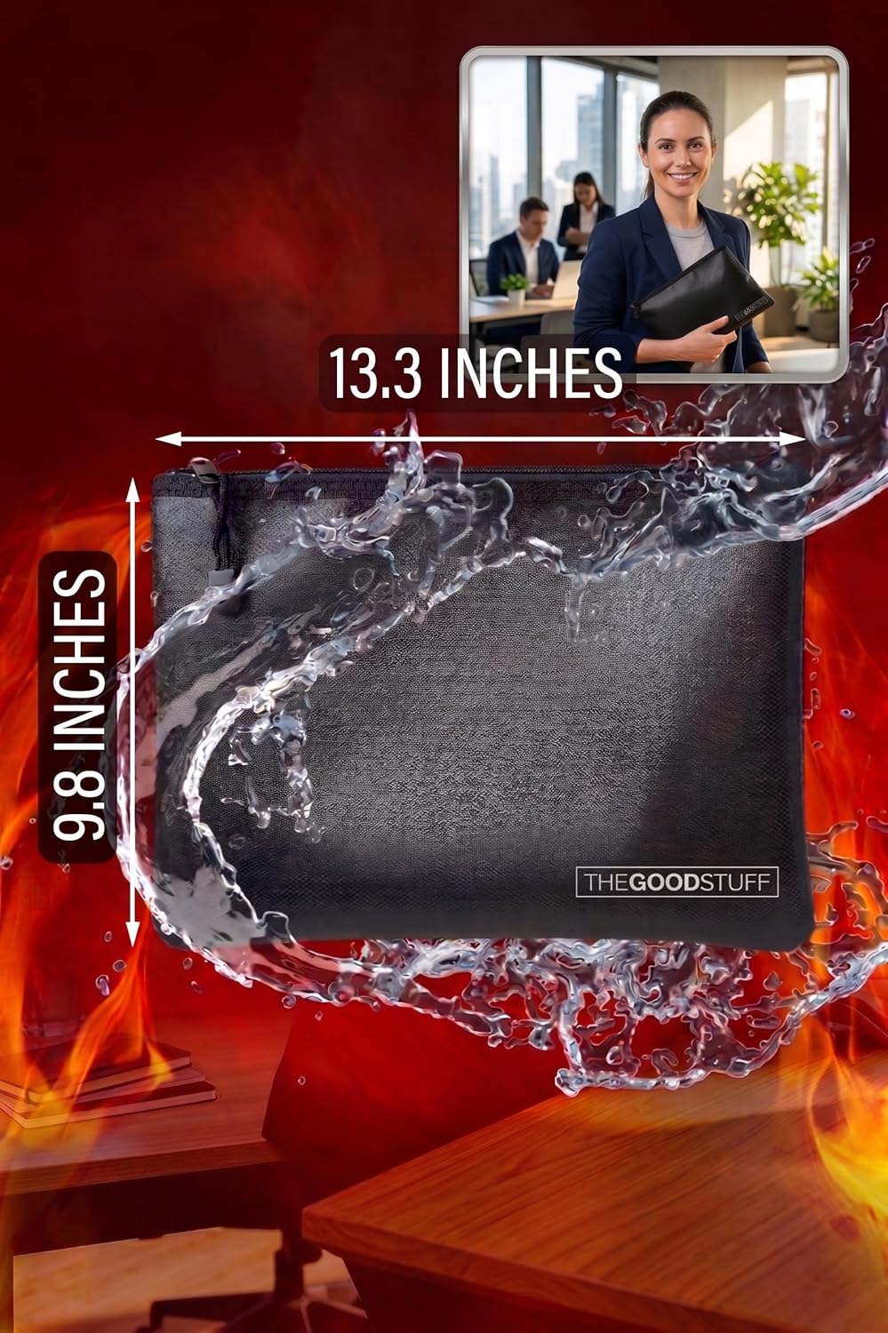 The Good Stuff Water and Fireproof Pouch (2000℉) - Protect Money, Passports, and Documents with a Fireproof Money Bag for Cash, Safe Money Storage Bags Fire Proof Waterproof