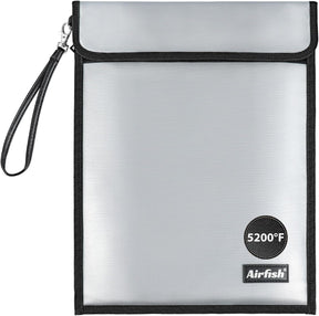 Large Fireproof Document Bag with Waterproof Zipper &Wider Airtight Velcro,15"x 11Non-ltchy Silicone Coated Fiberglass Fire and Water Safe Bag for File, Cash,Jewelry and Valuables