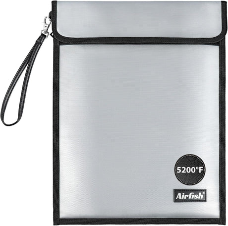 Large Fireproof Document Bag with Waterproof Zipper &Wider Airtight Velcro,15"x 11Non-ltchy Silicone Coated Fiberglass Fire and Water Safe Bag for File, Cash,Jewelry and Valuables