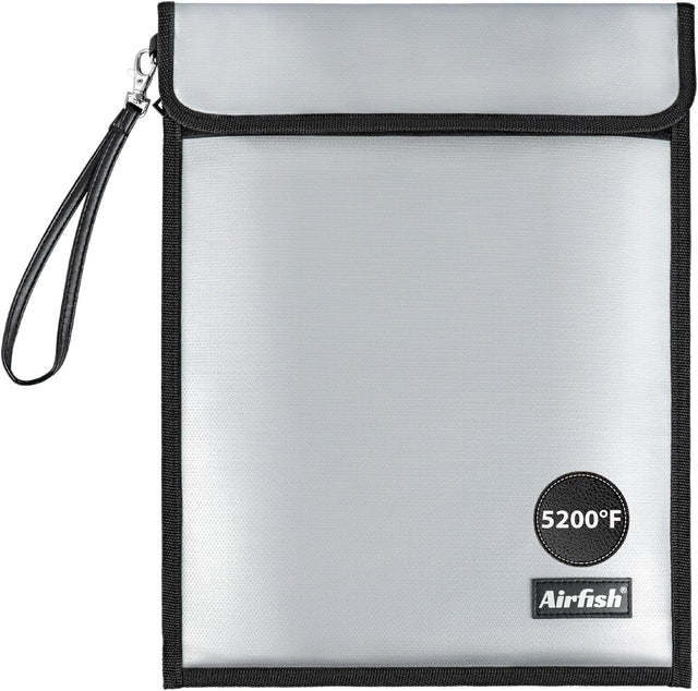 Large Fireproof Document Bag with Waterproof Zipper &Wider Airtight Velcro,15"x 11Non-ltchy Silicone Coated Fiberglass Fire and Water Safe Bag for File, Cash,Jewelry and Valuables