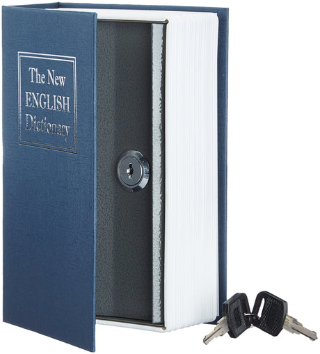 Amazon Basics Book Safe- Key Lock- Large, Blue
