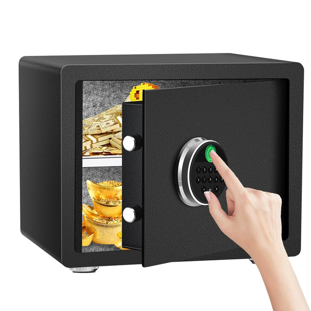 HSGCJS 1.93 Cu Ft Smart Biometric Fingerprint Home Safe with Digital Keypad | 3-8 Digit PIN,Silent Mode & LED light,Removable Shelf,Dual Alarm System,Heavy Duty Steel Safe Box For Home,Office and Hotel