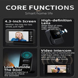 Wireless Video Doorbell,4.3-inch IPS 1080P Monitor Screen Door Bell Camera with Bidirectional Wake-up, Two-Way Intercom,Night Version,120° Angle for Home,Villa,Apartment,Easy Installation,No WIFI