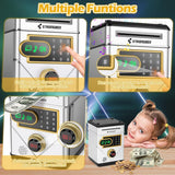 Piggy Bank for Kids, Touchscreen Electronic Piggy Bank Mini ATM, Coin Banks with Password & 10 Songs, Auto Money Scroll, Counting The Number, Adults Digital Real Money Box (Silver)
