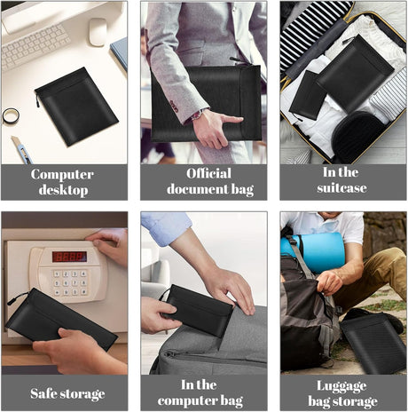 Fireproof Waterproof Document Bag 3-Pack Black 2000℉ Money Bag for Cash Passports ID Cards Social Security Card Protector Waterproof Zipper Pouch Fire Proof Bank Bag Document Holder