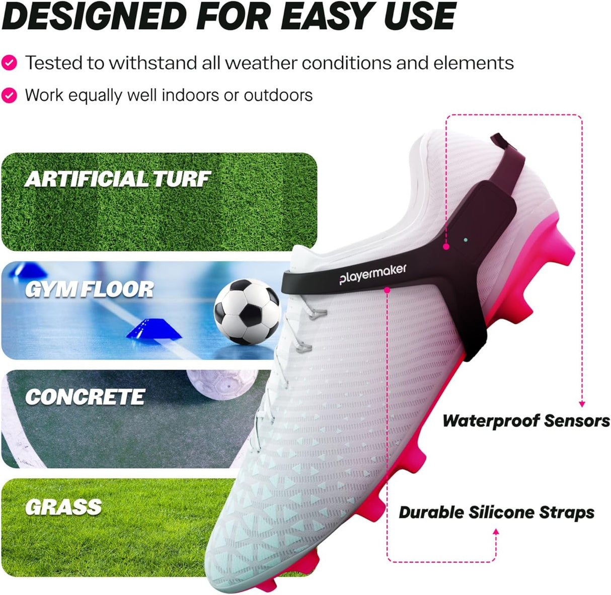 Playermaker 2.0 Smart Soccer Tracker for Cleats, 25+ Technical & Physical Soccer Training Metrics, 12 Month Access to Playermaker Technology App, Next-Level Precision Beyond GPS Trackers, Medium