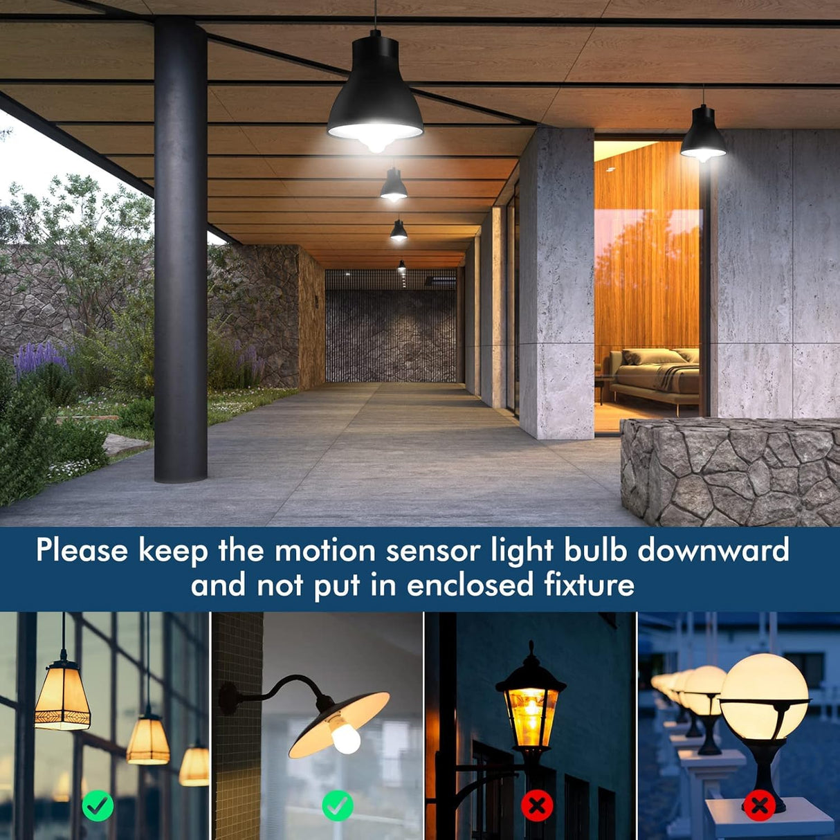 SYOSI Motion Sensor Light Bulbs, , 12W (100W Equivalent) PIR Motion Activated Dusk to Dawn Light Bulb, E26 6000K Cool White Security Bulb for Front Door Garage Hallway, 2 Pack