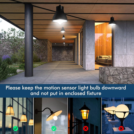 SYOSI Motion Sensor Light Bulbs, , 12W (100W Equivalent) PIR Motion Activated Dusk to Dawn Light Bulb, E26 6000K Cool White Security Bulb for Front Door Garage Hallway, 2 Pack