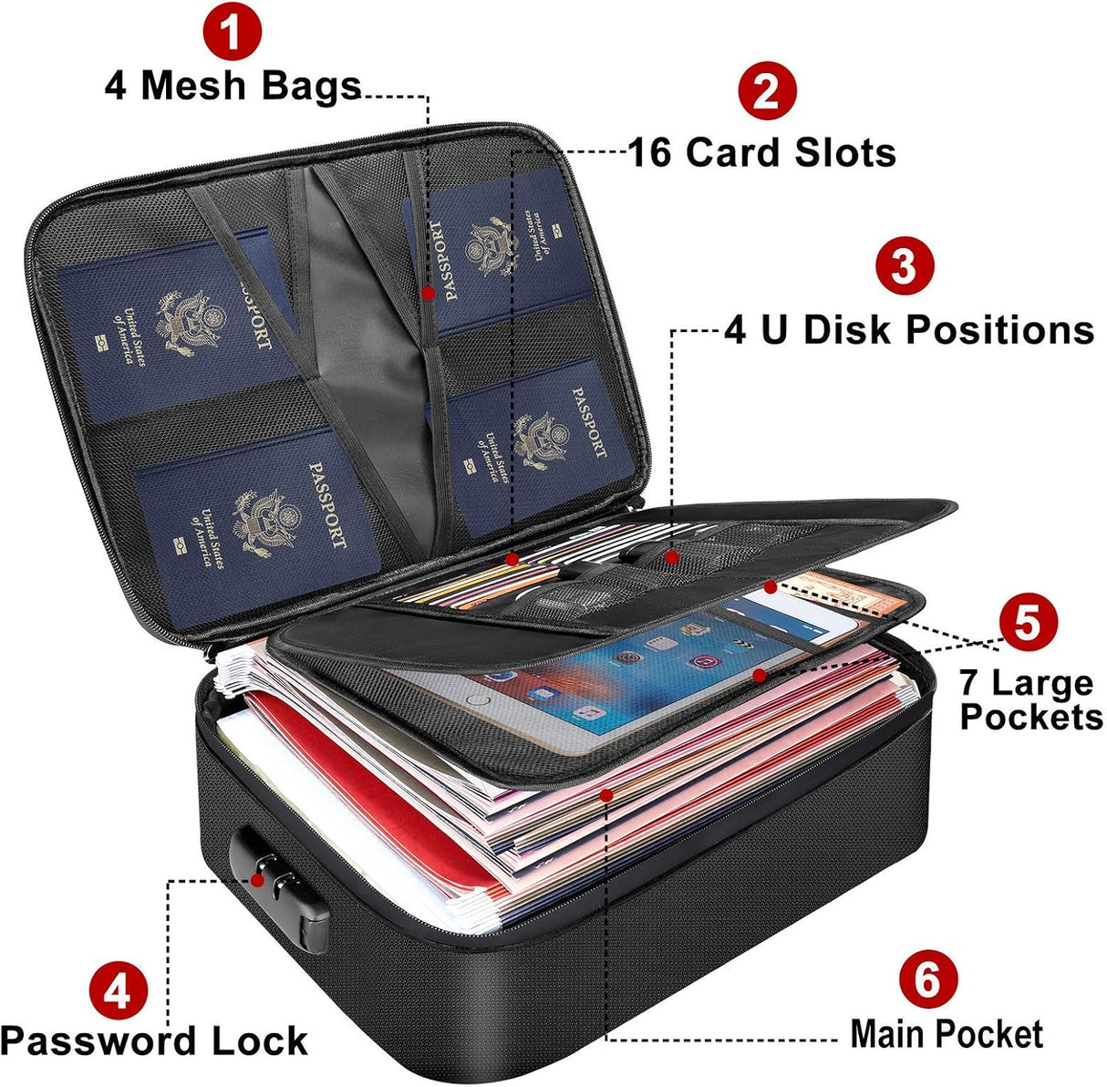 DocSafe Document Bag with Lock,Fireproof 3-Layer File Storage Case with Water-Resistant Zipper,Document Safe Portable Travel Home Organizer Bag