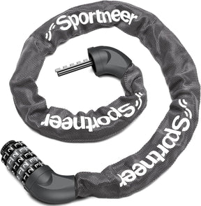 Sportneer Bike Lock: 5 Digit Combination Bike Chain Lock High Security Anti Theft - 3.2ft (0.97m) Heavy Duty Bicycle Lock for Bike Scooter - 6mm Thick