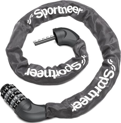 Sportneer Bike Lock: 5 Digit Combination Bike Chain Lock High Security Anti Theft - 3.2ft (0.97m) Heavy Duty Bicycle Lock for Bike Scooter - 6mm Thick