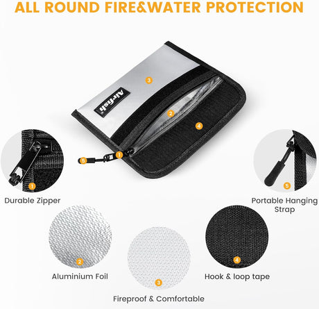 Airfish 4 Pack Fireproof Money Bag,8x5Inches Fireproof Wallet,Small Fireproof Document Bag with Zipper,Safe Bag Set for Valuables