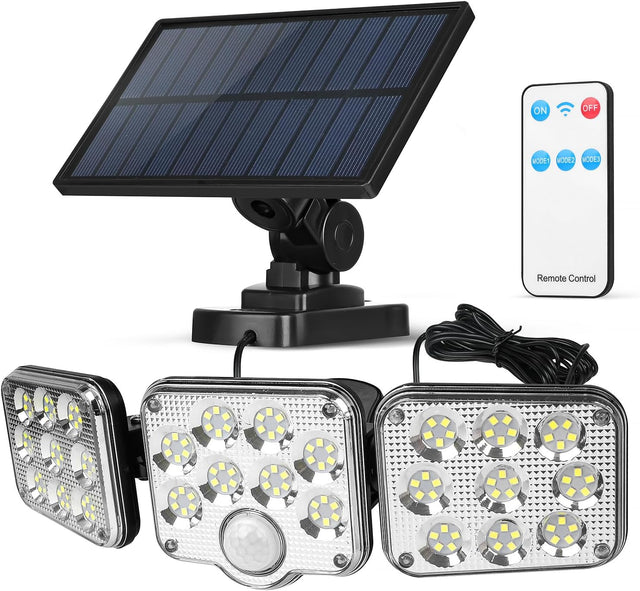 Solar Motion Sensor Outdoor Light with 3 Adjustable Head, Baytion 6500K 138 LEDs Solar Outdoor Light, IP65 Waterproof Solar Sensor Lights Outdoor for Gardens, Patios, Porches, Garages