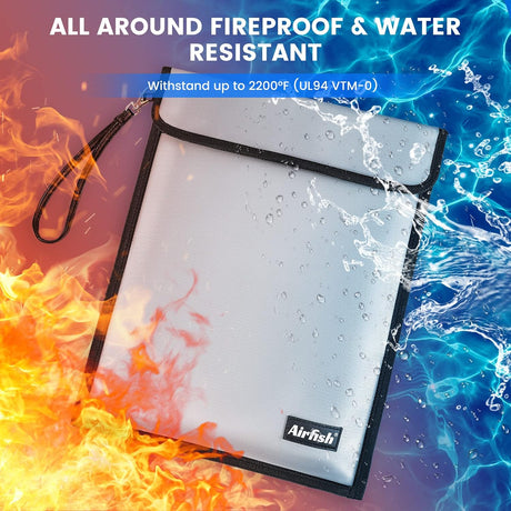 Large Fireproof Document Bag with Waterproof Zipper &Wider Airtight Velcro,15"x 11Non-ltchy Silicone Coated Fiberglass Fire and Water Safe Bag for File, Cash,Jewelry and Valuables