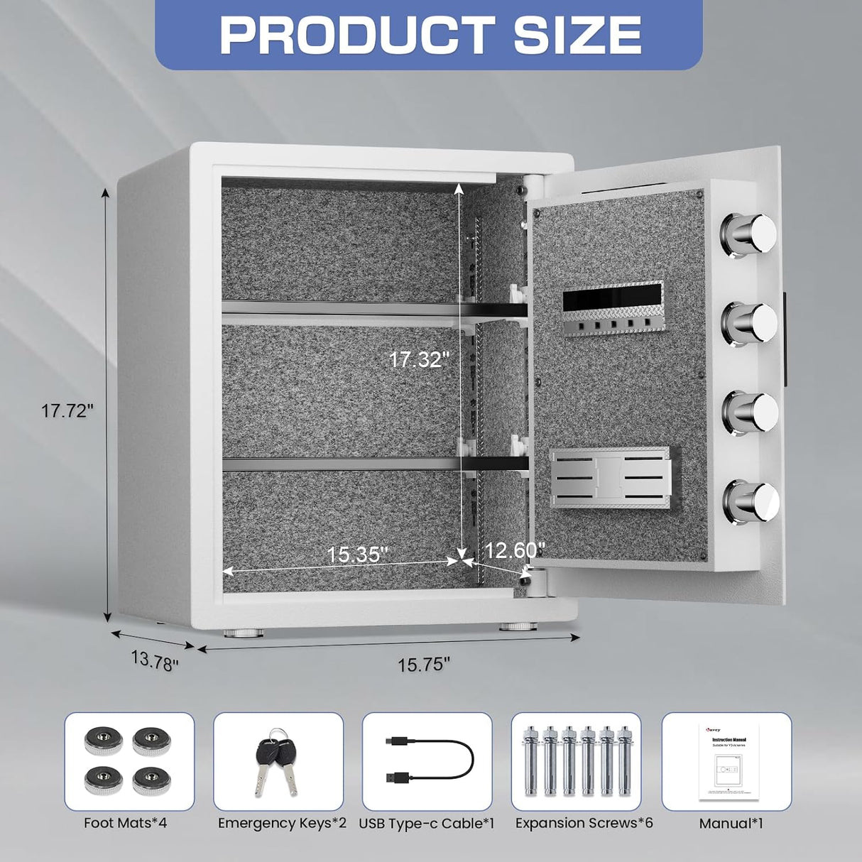 kavey 2.0 Cub Biometric Safe Box, Home Safe with LCD Keypad & 2 Adjustable Shelves, Fingerprint Money Safe with Dual Alram & Mute Alarm, Large Security Cabinet Safe for Vaulables (White)