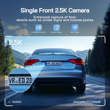 WOLFANG Dash Cam Front, 1440P Mini WiFi DashCam for Cars, 2’’ IPS Car Camera with SD Card, Dash Cam with Parking Monitor, Night Vision, WDR, 170° Wide Angle, G-Sensor, Loop Recording, APP Control