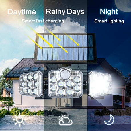Solar Motion Sensor Outdoor Light with 3 Adjustable Head, Baytion 6500K 138 LEDs Solar Outdoor Light, IP65 Waterproof Solar Sensor Lights Outdoor for Gardens, Patios, Porches, Garages