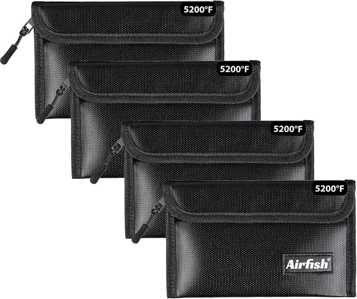 Airfish 4 Pack Fireproof Money Bag,8x5Inches Fireproof Wallet,Small Fireproof Document Bag with Zipper,Safe Bag Set for Valuables