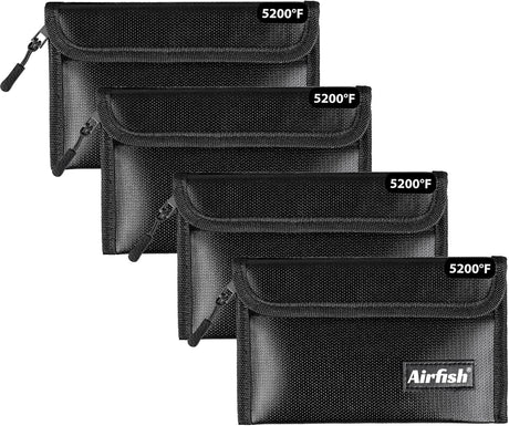Airfish 4 Pack Fireproof Money Bag,8x5Inches Fireproof Wallet,Small Fireproof Document Bag with Zipper,Safe Bag Set for Valuables